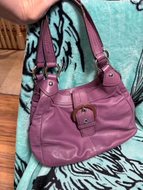 Coach Handbags - Coach SoHo Plum Leather Shoulder Bag with Buckle Detail